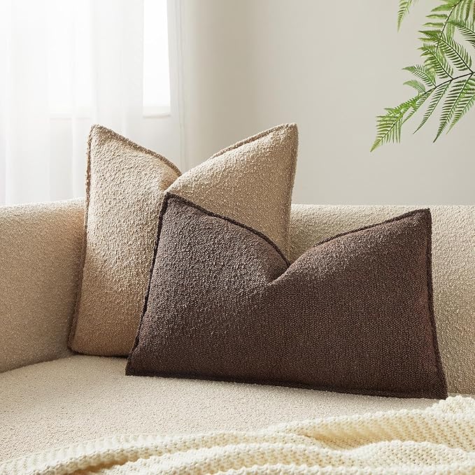 JUSPURBET Brown Decorative Pillow Covers 14x24 Set of 2 Throw Pillow Covers for Couch Sofa Bed Cozy Boucle Textured Lumbar Cushion Covers Cases with Hidden Zipper for Living Room Home Decor