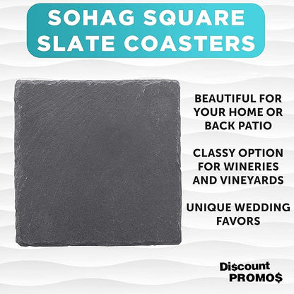 Sohag Square Slate Coasters Set of 10, Bulk Pack - Table Decor, Kitchen Decor, Wedding Favors - Black