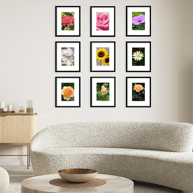 8x10 Picture Frame with 5x7 Mat Set of 2, Display Photo 5x7 with Mat or 8x10 without Mat, 8 by 10 Wall Poster Photo Frame with Shatter Resistant Plexiglass for Wall or Tabletop, 2 Pack, Black
