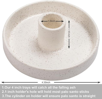Palo Santo Holder, Ceramic Incense Holder for Palo Santo Sticks, Scent Wood Stand and Ash Catcher, Simple, Sturdy and Well Made Incense Burner, Cozy Speckled White