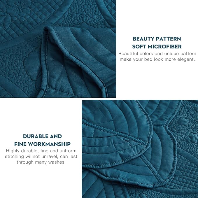 Oversized Bedspread - Queen Size Bedding Cover - Modern & Contemporary Coverlet Set, Real Stitching, Reversible, Lightweight, 4 Piece, Blue
