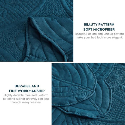Bedspread - Full Size Bedding Cover - Modern & Contemporary Coverlet Set, Real Stitching, Reversible, Lightweight, 5 Piece, Blue