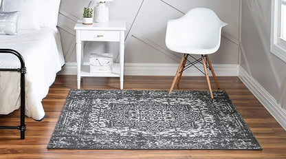 Rugs.com Arlington Collection Rug – 8 Ft Square Dark Grey Medium-Pile Rug Perfect for Living Rooms, Kitchens, Entryways