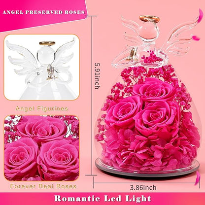 Beferr Valentines Day Rose Gifts for Her Women Mom Gifts for Birthday, Fresh Flowers for Delivery Prime Forever Preserved Rose in Glass Angel Figurine, for Grandma Wife Kids Daughter
