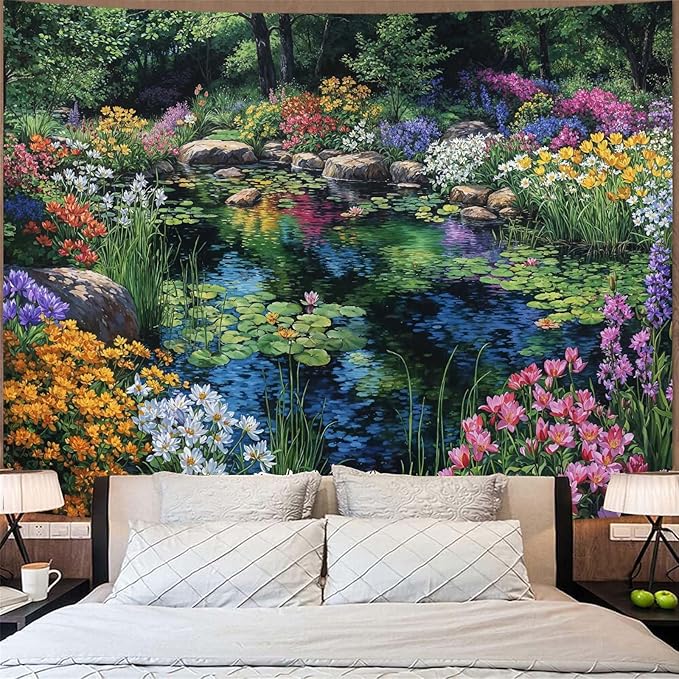kampdream Scenery Tapestry, Colorful Bloom Landscape Wall Hanging, Nature Home Decor for Bedroom and Living Room Aesthetic Wall Art Decoration