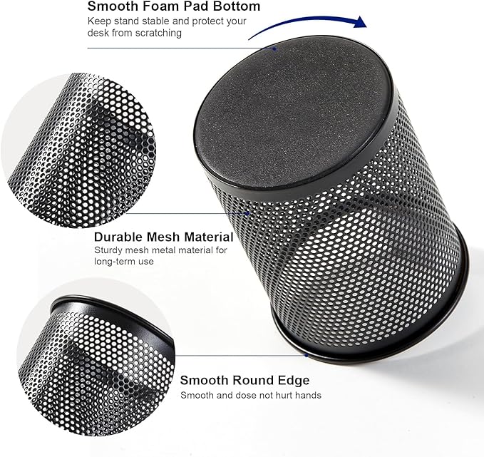 Comix Pen Holder Desk Organizer, Wire Mesh Pencil Cup with Foam Pad and Non-Slip Bottom Office Supplies Desk Accessories for Home Office School, 1 Pack