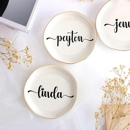JoycuFF Ashley Personalized Name Ceramic Tray, Mothers Day Christmas Anniversary Engagement Birthday Gifts for Women Couples, Trinket Dish for Rings Earrings Necklaces Bracelets Keys
