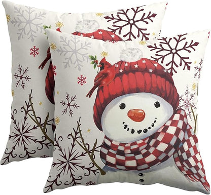 Christmas Pillow Covers 24x24 Set of 2 Red Snowman Throw Pillow Covers Winter Pillowcase Linen Decoration Farmhouse Bird Cozy Soft Cushion Case Couch for Indoor Outdoor Home Decor