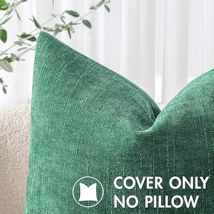 MIULEE Pack of 2 Christmas Decorative Throw Pillow Covers Soft Chenille Throw Pillows Solid Textured Cushion Covers for Couch Sofa Bedroom Living Room 18x18 Inch, Dark Green