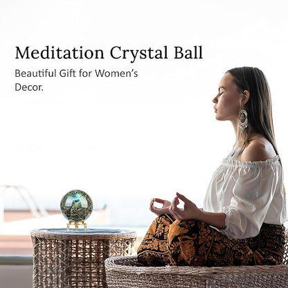 Crocon 50mm Labradorite Stone Sphere Ball with Metal Stand 1400+ Carats Gemstone Ball Healing Sphere Sculpture Figurine for Fengshui Divination Home Decoration Photography Crystal Sphere