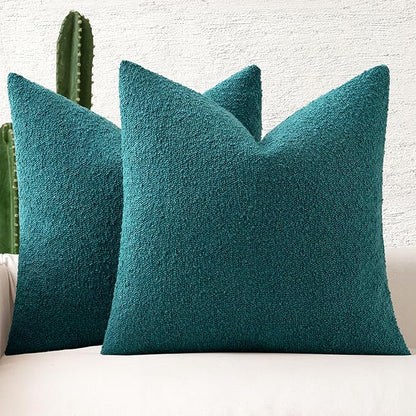 MIULEE 18x18 Inch Decorative Pillow Covers for Couch Bed Set of 2 Textured Boucle Neutral Winter Throw Pillows Teal Blue Accent Solid Cushion Pillowcases Sofa Livingroom Home Decor