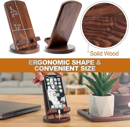 TESLYAR Wood Cell Phone Stand – Elegant Phone Holder for Nightstand & Desk | Portable Office Gift for Men, Dad & Husband | Compatible with iPhone & Android