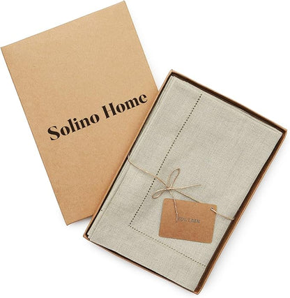 Solino Home Natural Linen Napkins Set of 6-100% Pure Linen Hemstitch Dinner Napkins 20 x 20 Inch for Holiday, New Year - Classic Hemstitch