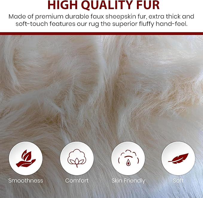 LAMBZY High Pile Super Soft Faux Sheepskin Rug (5'x8', Cream)