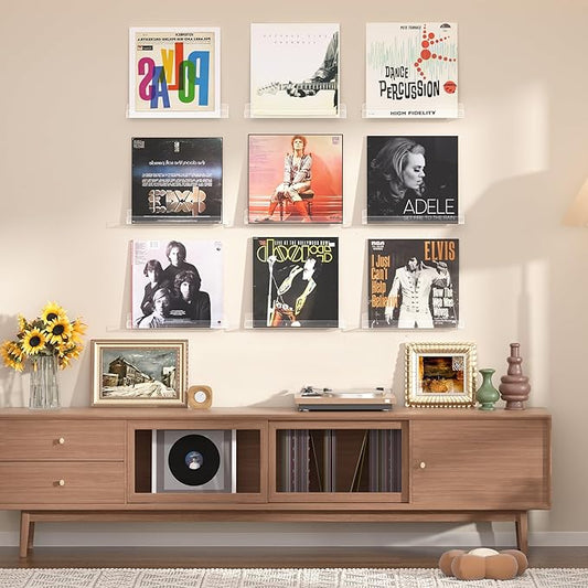 upsimples 18 Pack Vinyl Record Wall Mount Shelves, 12" Vinyl Holder for Album Record Storage & Display, Clear Acrylic Floating Shelves for Wall Decor, Kids Bookshelf, Magazine Rack, Picture Ledge