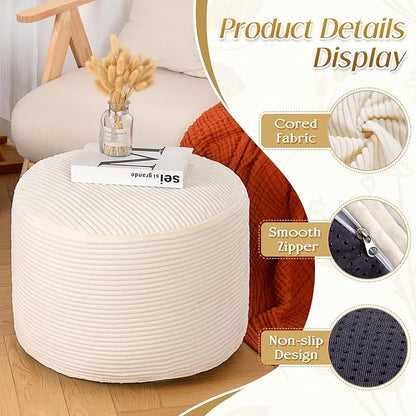 AS AWESLING Round Ottoman Foot Rest Pouf for Living Room Couch - Soft Plush Hassock