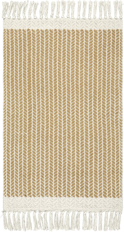 Lahome Boho Bathroom Rugs, Small 2x3 Front Door Mat Lightweight Kitchen Rug Woven Cotton Area Rug with Tassels, Farmhouse Non Shedding Washable Throw Rug Low Pile Carpet for Entry Laundry, Khaki