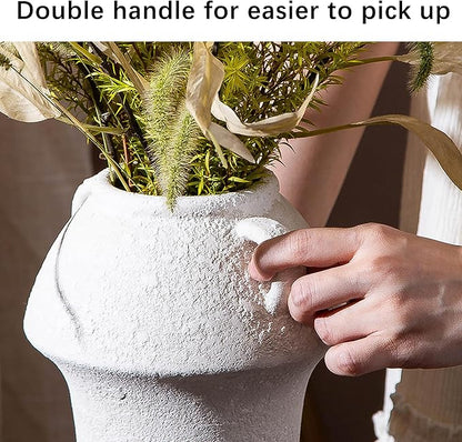 Vase for Flowers - Small Ceramic Vases for Decor - White Vases for Centerpieces - Farmhouse Vases for Pampas Grass, Decorative Vase for Bouquet, Lyeec Clay Pottery Rustic Terracotta Vase