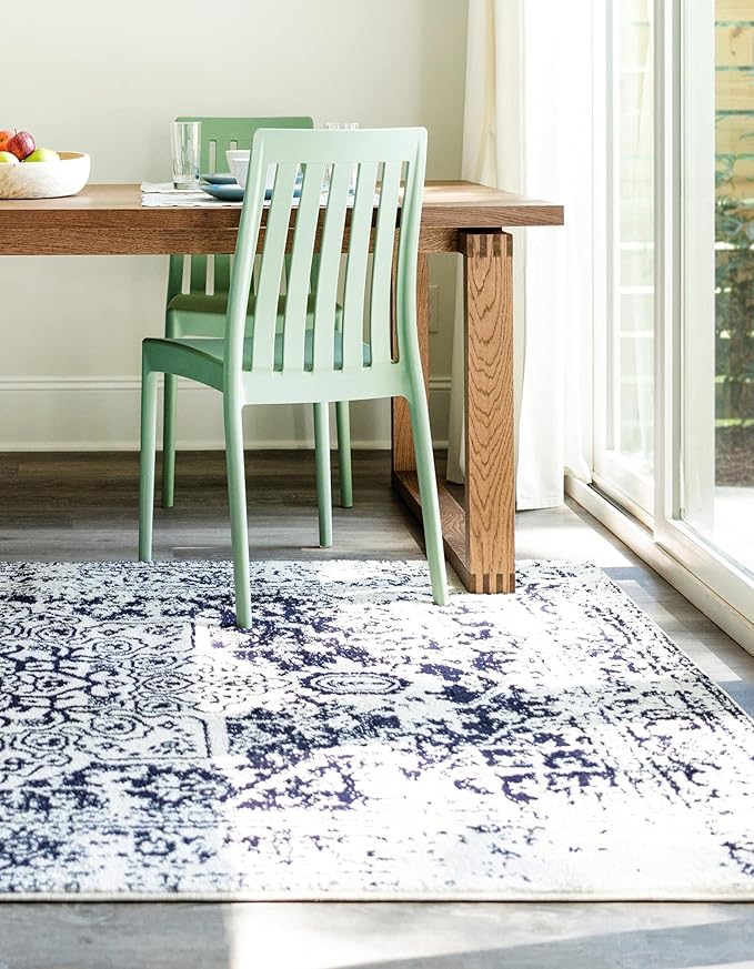 Rugs.com Arlington Collection Rug – 4' x 6' Blue Medium-Pile Rug Perfect for Living Rooms, Large Dining Rooms, Open Floorplans