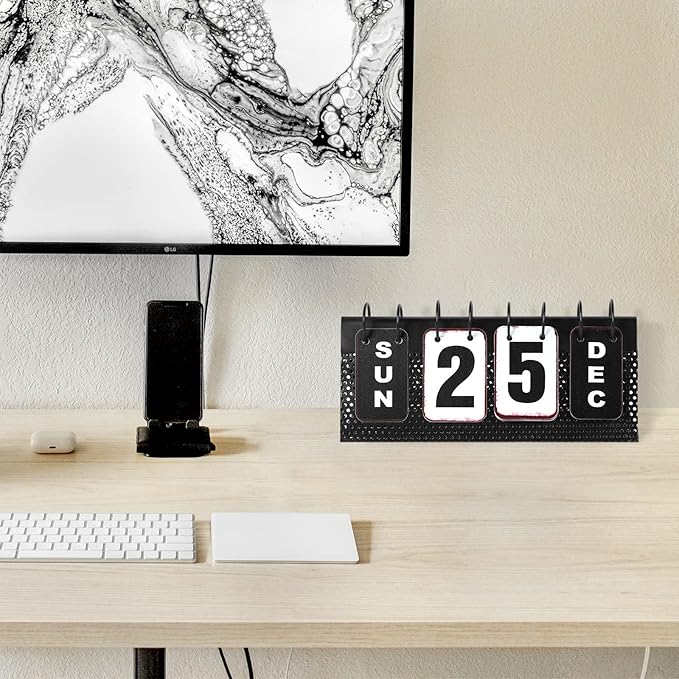 Metal Desk Calendar Standing Flip, Desktop Perpetual Flip Calendar with Large Display, Farmhouse Vintage Daily Flip Calendar for Home Office Decor, Reusable Yearly