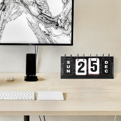 Metal Desk Calendar Standing Flip, Desktop Perpetual Flip Calendar with Large Display, Farmhouse Vintage Daily Flip Calendar for Home Office Decor, Reusable Yearly