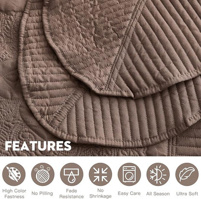 HZ & HY Oversized King Bedspread, Quilted Coverlet Bedding Set, Lightweight Thin Comforter, Reversible, 5 Piece, 100% Microfiber, Mocha