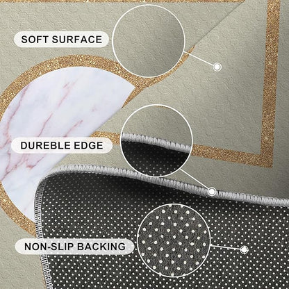 Abstract Marble Area Rugs Gilded Circle Rectangle Geometry Area Carpet Mid-Century Simple Rug Luxury Decor Rug for Living Room Door Mats Porch 3x5ft