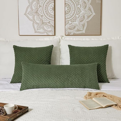 Kevin Textile 20x54 Inch Long Body Lumbar 1 Pack Boho Decorative Throw Pillow Cover Soft Striped Corduroy Rectangle Cushion Case Farmhouse Accent for Living Room Couch Sofa Bed, Moss Green