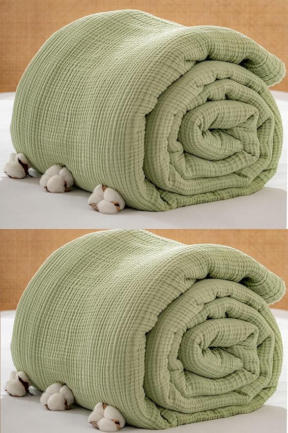 Muslin Blanket - Pure 100% Turkish Cotton Airy Soft Light Versatile Gauze Throw Blanket for Bed, Couch, Sofa (Sage Green, Twin XL Size (71" x 95" inch))