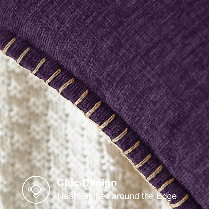CaliTime Throw Pillow Covers Decorative 18 X 18 Inches Pack of 2 Cotton Thread Stitching Edges Solid Dyed Soft Chenille Cushion Cases for Couch Sofa Bed Living Room Farmhouse Plum Purple