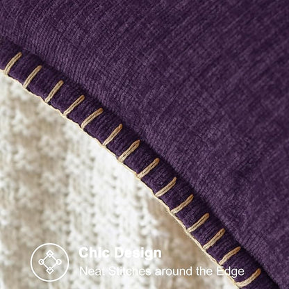 CaliTime Throw Pillow Covers Decorative 24 X 24 Inches Pack of 2 Cotton Thread Stitching Edges Solid Dyed Soft Chenille Cushion Cases for Couch Sofa Bed Living Room Farmhouse Plum Purple