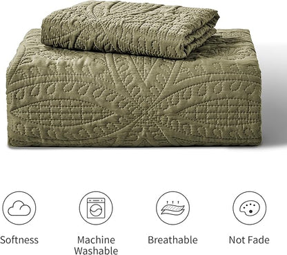 Love's cabin Twin Quilt Bedding Set Green Bedspreads - Soft Bed Summer Lightweight Bedspread Comforter - Coin Pattern Bedding Coverlet for All Season - 2 Pieces (1 Quilt, 1 Pillow Sham)