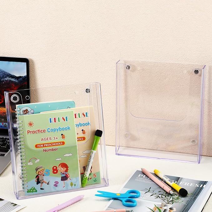 Thyle 2 Pieces 8.8 Inch Wide Magnetic Magazine Holder Acrylic Brochure Document Holder Pamphlet Flyer Display Stand Clear Sign Holders for Metal Surfaces Refrigerators Wall Mount
