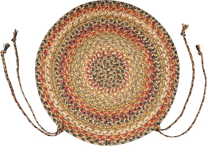 Homespice Kingston Jute Braided Chair Pads for Dining Chairs 15x15 Set of 2 - Vibrant Colors, Naturally Comforting & Reversible