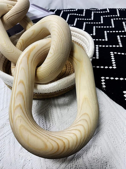 Wood Chain Link Decor - 18.9 Inches Length Aesthetic Room Decor, 5-Link Wood Chain Boho Decor for Living Room, Farmhouse Decor, Coffee Table (Wood)