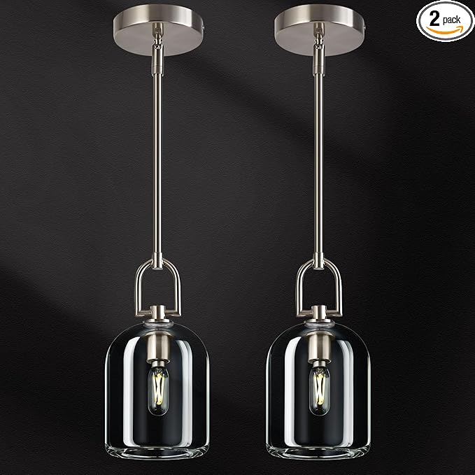 Modern Nickel Pendant Lights Kitchen Island Ceiling Chandelier Indoor Thick Crystal Hanging Light Fixtures for Kitchen Living Room Dining Room Bedroom（2Pack）