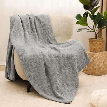 100% Cotton Muslin Blanket Twin XL Size 66" x 90" for Bed Couch Summer Gauze Blanket for Adults Lightweight and Breathable Grey