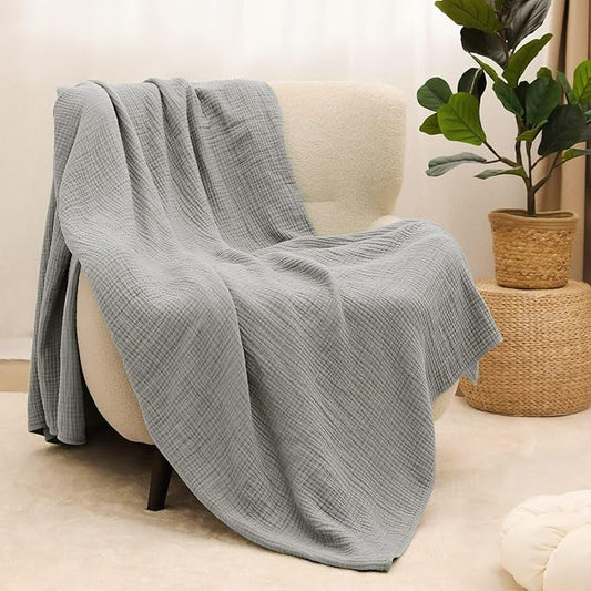 100% Cotton Muslin Blanket Twin XL Size 66" x 90" for Bed Couch Summer Gauze Blanket for Adults Lightweight and Breathable Grey