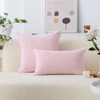 Home Brilliant Pink Lumbar Pillow Cover 12x20 Soft Striped Corduroy Accent Pillows for Bedroom Decorative Pillow Covers for Party, 12 x 20 inch, Blush Pink