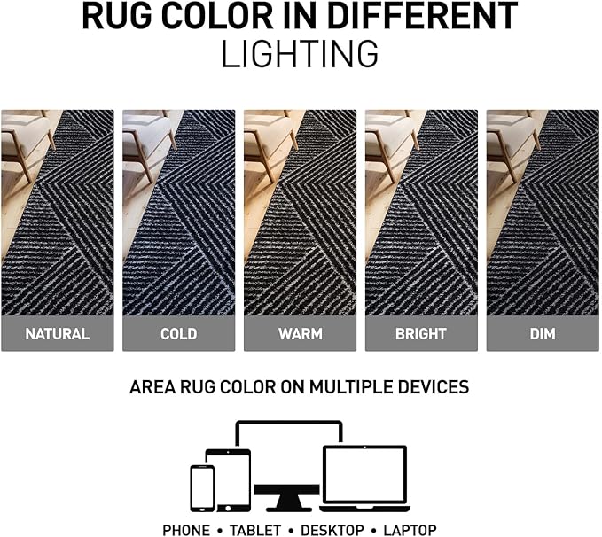 Rugshop Geometric Diamond Stripe Shag Area Rug Anthracite Dark Gray 2' x 3' Ideal for Entryways, Kitchens, or Small Spaces