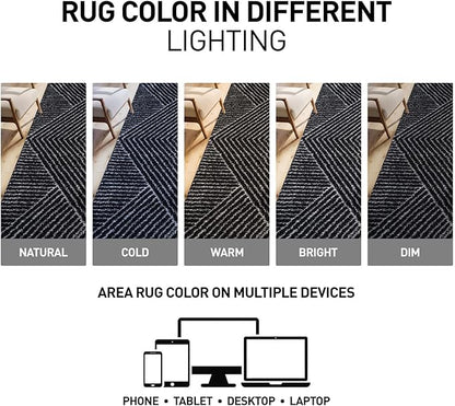 Rugshop Geometric Diamond Stripe Shag Runner Rug Anthracite Dark Gray 2' 3" x 12' Great for Long Hallways, Open Entryways, or Galley Kitchens