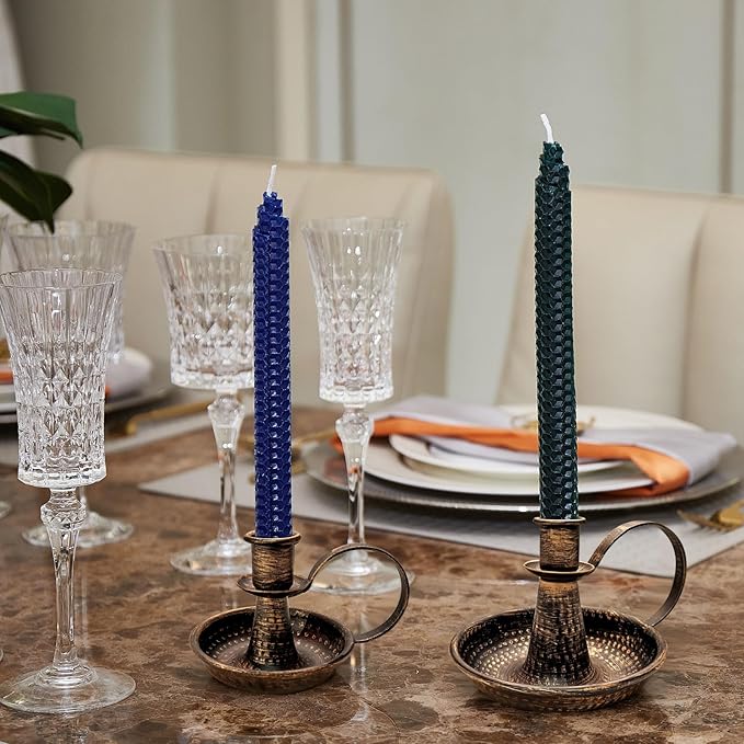 Gold Brass Vintage Candlestick Holders, with Handle, Taper Candle Holder for Candlesticks, for Fireplace Party, Dining, Home, Wedding Decor,Fits 3/4 inch Thick Candle&Led Candles（Set of 2pcs）
