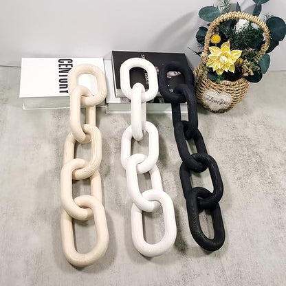 Decor Wood Knot, Home Shelf Decor, Wood Chain 3 Link Decor, Hand Carved Home Decorations for Living Room, Farmhouse Coffee Table Decor (5-Ring Black)
