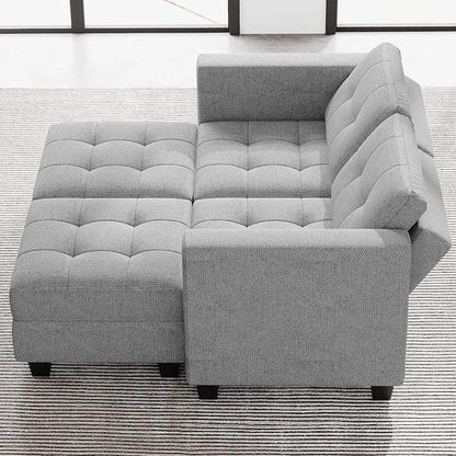 Belffin Modular Sectional Sofa with Storage Ottoman Modern Fabric L Shaped Couch with Chaise for Small Spaces Light Grey