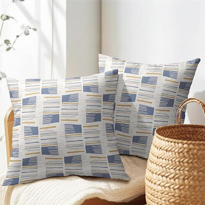 Blue Yellow Striped Pillow Covers 24x24 Set of 2 Beige Print Pattern Neutral Decorative Outdoor Boho Pillowcases with Zipper Rustic Farmhouse Decorations Throw Cushion Cover Decor for Couch Sofa Bed