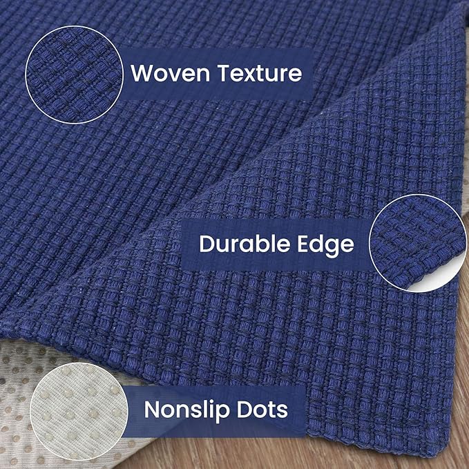 IOHOUZE Washable Runner Rug 2x8 Non Slip Hallway Runner Entryway Runner Indoor, Kitchen Rugs Woven Cotton Floor Carpet for Kitchen Hall Entrance Bedroom, Royal Blue/Navy