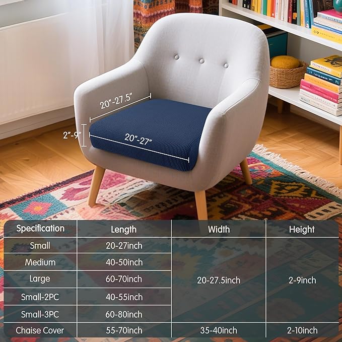 Hokway Stretch Couch Cushion Slipcovers Reversible Cushion Protector Slipcovers Sofa Cushion Protector Covers(Darkblue, Small)