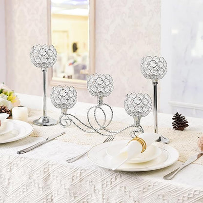 Silver Set of 6 Metal Crystal Tea Light Candle Holder, Elegant Wedding Table Centerpiece Candle Holder, Christmas Wishing Crystal Bowl Candle Holder Suitable for Wedding Party Living Room Decoration