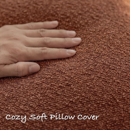 GEEORY Decorative Throw Pillow Covers 20x20 Inch Pack of 2,Textured Boucle Neutral Cushion Cases for Bed Couch Sofa, Accent Mordern Farmhouse Minimalist Home Decor (Tobacco Brown) GE06-20
