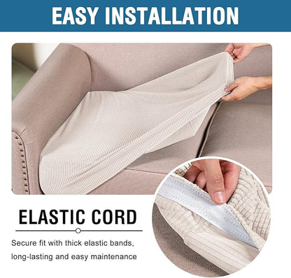 H.VERSAILTEX Super Stretch Couch Cushion Covers Sofa Cushion Slipcovers Jacquard Fabric Individual Seat Couch Slipcover Sets for Pets with Elastic Bottom(3 Packs Cushion Sofa Covers, Ivory)